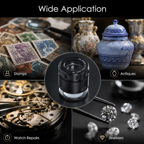 10X Rechargeable Jewelers Loupe Magnifier with LED Lights and 3 Reticle Scales, 25 mm Field of View, Adjustable Focus LED Scale Loupe Jewelry Magnifying Glass for Gems, Coins, Watch, Stamps, Plants - color: 3 Glass Reticle Scale