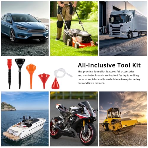 19Pcs Flexible Hose Funnel kit, Sturdy Plastic Automotive Funnel Set, Practical car Funnel Set, Versatile funnels for Automotive use for Oil, Coolant & Recessed Fillers