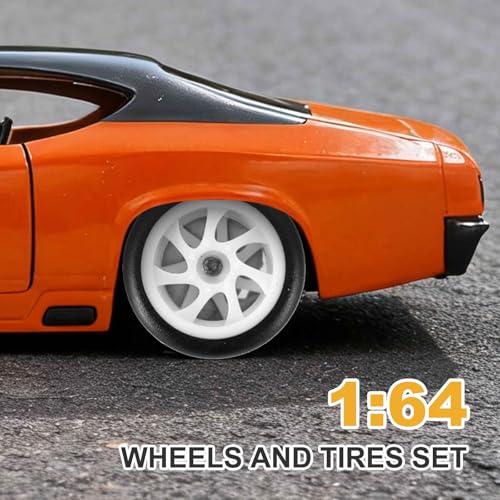 MECCANIXITY 4 Set 1/64 Wheels and Tires Set, Real Riders Rims Includes Axles for RC Diecast Car DIY Model, Branch White Rims