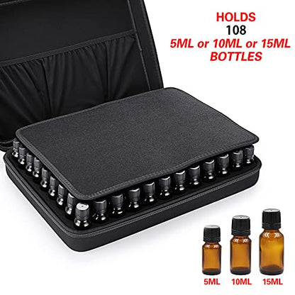 Hipiwe 108 EVA Essential Oils Carrying Case Holds 5ml, 10ml, 15ml Bottles - color: Black