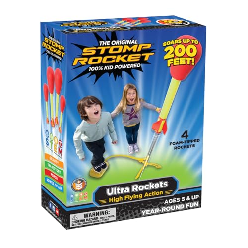 Stomp Rocket Ultra, High-Flying Rocket Launcher for Kids, 4 Rockets