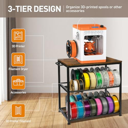 24" Portable Small 3D Printer Cart with Filaments Storage &Wheel.(Rustic - color: Rustic