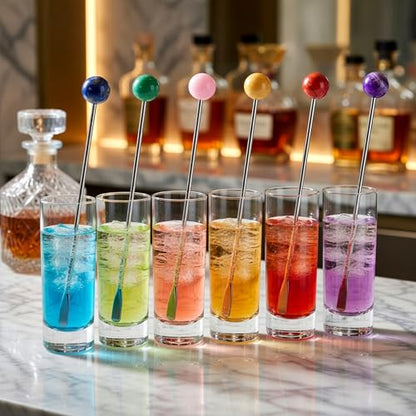 Homestia 6 Pcs 7.5'' Metal Stir Sticks, Colorful Gemstone Cocktail Stirrers - color: Natural Gemstone Series