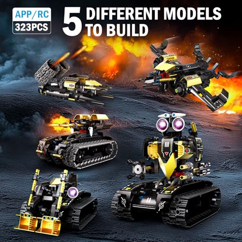 Robot Building Kit with Remote Control, STEM Gifts for Kids Age 8-12, Science Robot Kit Coding Robotics Technic Toy for Boys Girls Birthday Gifts, 5-in-1 Models with 323 Pieces