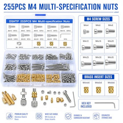 M4 Heat Set Insert Kit for 3D Printing, Threaded Inserts Inserts Screw Kit - size: M4