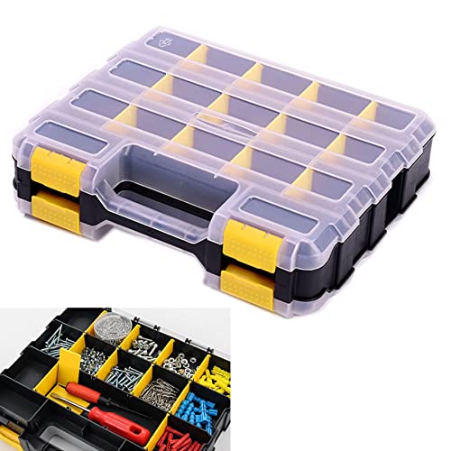 Tools Organizer Box Small Parts Storage Box 34-Compartment Double Side Hardware Organizers with Removable Plastic Dividers for Screws, Nuts, Nails, Bolts - color: Yellow, size: 1 PACK
