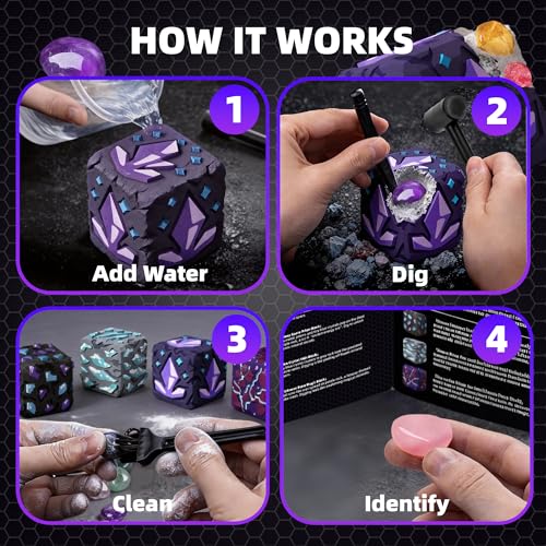 GobiDex Gemstones Dig Kit for Kids Ages 6-12, Excavate 16 Real Gemstones