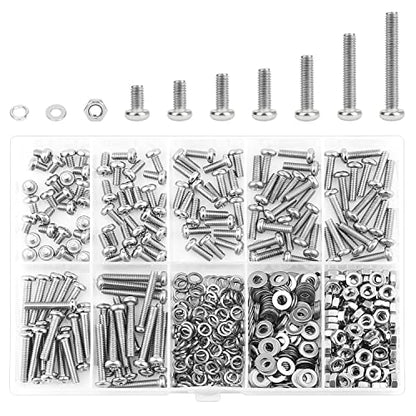 HELIFOUNER 560 Pieces M3 x 4mm /6mm /8mm /10mm /12mm /16mm /20mm, Phillips Pan Head Machine Screws, Metric Screws Bolts Washers Nuts Kit, 304 Stainless Steel - size: M3, style: Phillips Pan Head