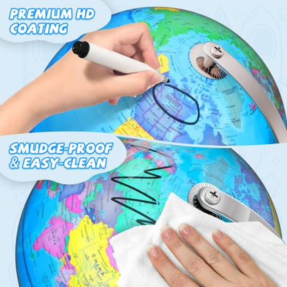 8" World Globe for Kids & Adults with Stable Heavy Metal Base