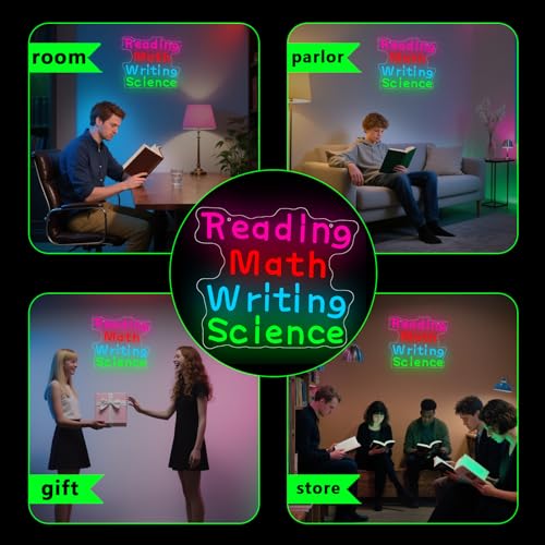 Reading Math Writing Science Neon Sign,Colorful Led Neon Signs for Classroom Wall Deocr,Office School Cafe School Supplies Decor,Best Gifts for Teachers And Students - color: LB-Reading Math Writing Science