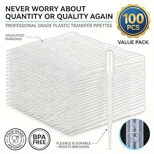 ovsor 100PCS Plastic Disposable Transfer Pipettes, 3ml Calibrated Pipette Dropper for and Science Laboratory
