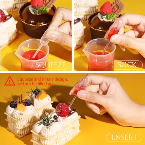 Teenitor 60Pcs 4ml Squeeze Cupcake Pipettes, Alcohol Infuser Plastic Pipettes Dropper Squeeze Dropper Disposable Mini Flavor Liquor Infuser for Chocolate Strawberries Cupcakes Squeeze Plastic Pipettes
