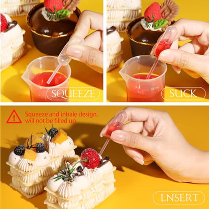 Teenitor 60Pcs 4ml Squeeze Cupcake Pipettes, Alcohol Infuser Plastic Pipettes Dropper Squeeze Dropper Disposable Mini Flavor Liquor Infuser for Chocolate Strawberries Cupcakes Squeeze Plastic Pipettes
