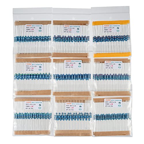 25 Values Single Resistor Kit with 1000 Pcs 1 Ohm-1M Ohm 1/2 W 1% Metal Film Resistors Assortment Kit for DIY Projects and Experiments