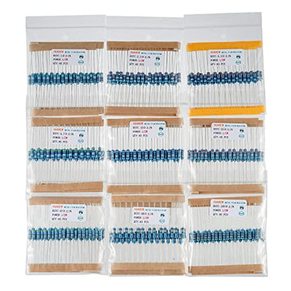 25 Values Single Resistor Kit with 1000 Pcs 1 Ohm-1M Ohm 1/2 W 1% Metal Film Resistors Assortment Kit for DIY Projects and Experiments
