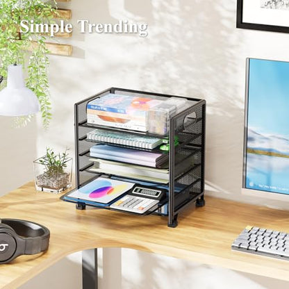 Simple Trending 6-Tier Paper Tray Organizer, File Organizer for Desk, Black - size: 13" x 8.8" x 14.6"