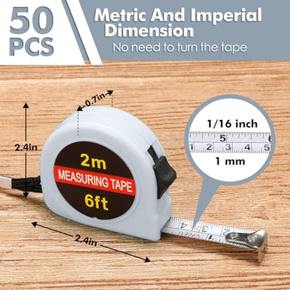 Copkim 50 Pcs 6 Ft Mini Tape Measures, Retractable, Metric and Inch, White - color: White