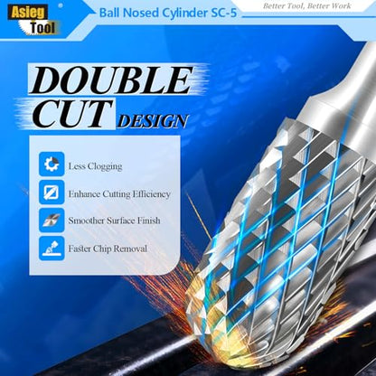SC-5 Tungsten Carbide Burr Rotary File Cylindrical Shape with Radius End Double Cut with 1/4''Shank for Die Grinder Drill Bit - 10Pcs - style: 10pcs SC-5