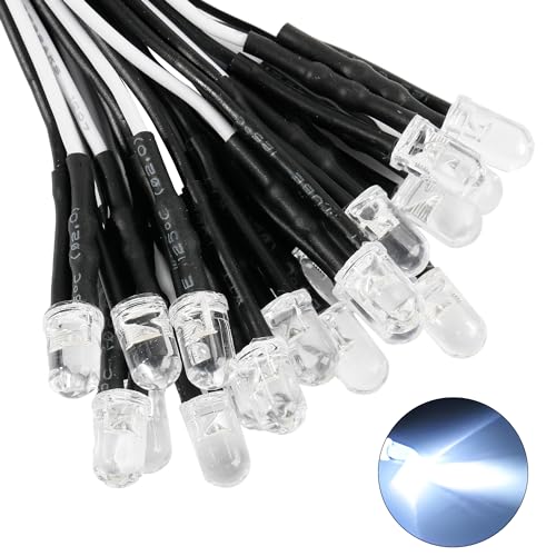 60pcs White Pre Wired Led Diode Lights 12v,5mm Led Light Emitting Diodes for DIY Scientific Experiment - color: White(60pcs)