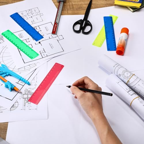 Zonon 200 Pcs 6 Inch Plastic Rulers Bulk Flexible Dual Opaque Coloful - color: Opaque Bright Color