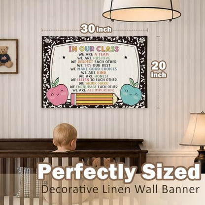 Classroom Golden Rule Poster Decor Canvas Wall Hanging Banner - color: 00-In Our Class - Apple Theme