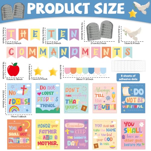 Ten Commandments Bulletin Board Set Christian Bible Verse Classroom Decor Pastel Rainbow Inspirational Religious Scripture Cutouts for Back to School Party Classroom Home Chalkboard Wall Door Decor - style: Pastel Rainbow Ten Commandments