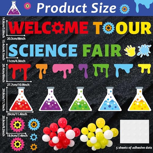Science Bulletin Board Set 3D Balloon Welcome to Our Science Fair Board Craft for Classroom Decorations Colorful Balloons Chemistry Lab Cutouts for School Library Home Wall Decor Supplies - size: 35.43 x 59.06 inches