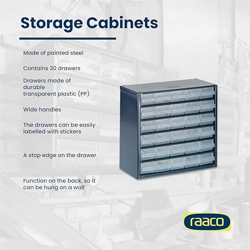 Raaco Steel Storage Cabinet, Compact 30-Drawer (C6-30), Tool Organizer - size: Compact-30D