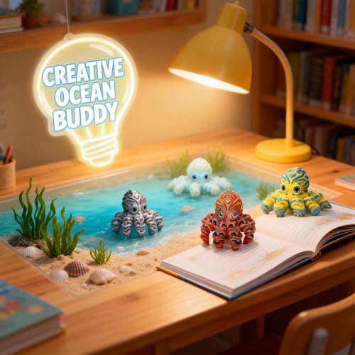 4Pcs 4in 3D Printed Octopus Set, Articulated Flexible Octopus Fidget Toy, 3D Printed Animals Desk Pets for Office, Sensory Stress Relief Sea Creature Toys for Kids & Adults, Easter basket essentials - color: 4pcs Octopus Set-a