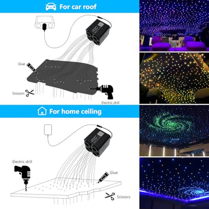 AKEPO 36W 4 Color Twinkle Starlights Headliner Fiber Optic Lights Kit - size: 1600pcs*13.1ft*0.03in