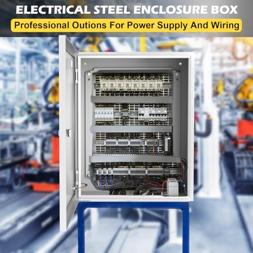 Outdoor Electrical Junction Box 20"x16"x8'', NEMA Steel Enclosure IP66, Waterproof Metal Electrical Box with Mounting Plate, Powder-Coated, Dustproof, Weatherproof, Hinged Door - size: 20"x16"x8''