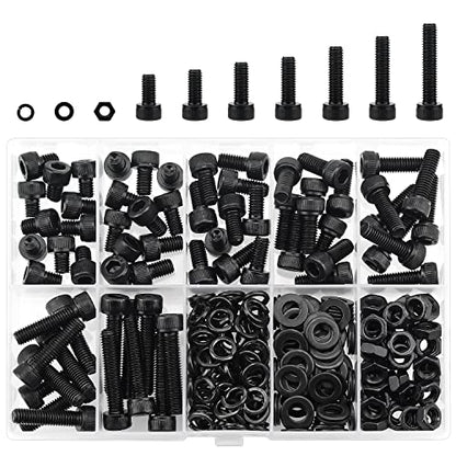 HELIFOUNER 240 Pieces M5 x 6mm /8mm /10mm /12mm /16mm /20mm /25mm, Hex Socket Head Cap Screws Bolts Washers Nuts Kit, 12.9 Grade Alloy Steel, Full Threaded, Black - size: M5, style: Socket Head