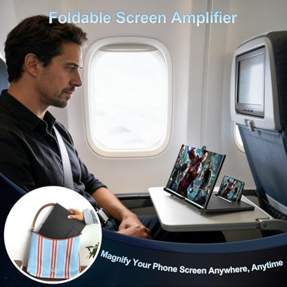 14'' Phone Screen Magnifier, 3D HD Foldable Smartphone Screen Viewer Stand with Adjustable Angle for Movies Videos Gaming, Portable Mobile Phone Screen for All Smartphones (Black) - size: 14 Inches