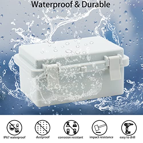 Junction Box, Hinged Cover IP67 Waterproof ABS Project Box with 2 NPT 1/2" Cable Gland, Electrical Box Enclosure with Mounting Plate & Wall Bracket 5.9 x 3.9 x 2.8inch(150x100x70mm) - color: Grey, size: 5.9"x3.9"x2.8"