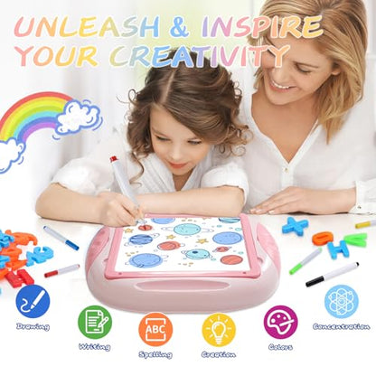 MAYESAR Magnetic Drawing Board for Toddlers 1-3, Double-Sided Toddler Art Easel with Magnetic Letters and Numbers, Chalkboard Learning Toy Gift for 1-3 Year Old Girls, Pink - color: Pink Red