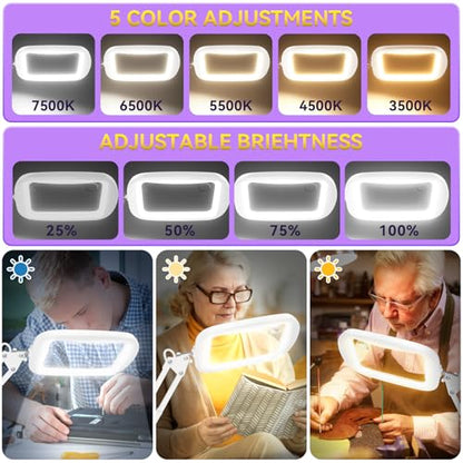 10X 30X Extra Large Magnifying Glass with Light and Stand 7-inch - color: White