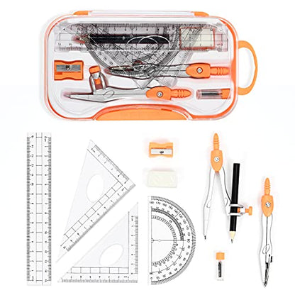 Vobou 10 pcs Math Geometry Set Student Supplies,Compass Kit Set (Orange） - color: Orange