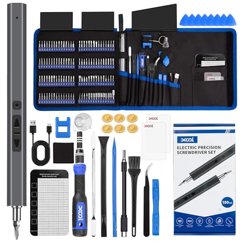 XOOL 150 in 1 Electric Screwdriver Set Precision Screwdriver Set with 120 Magnetic Bits, Rechargeable 2 Gears Torque Power Screwdriver Kit for Electronics, Computer, Laptops, Phone, PC, Game Console
