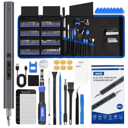XOOL 150 in 1 Electric Screwdriver Set Precision Screwdriver Set with 120 Magnetic Bits, Rechargeable 2 Gears Torque Power Screwdriver Kit for Electronics, Computer, Laptops, Phone, PC, Game Console