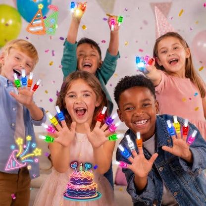 24Pcs Neon Happy Birthday Party Favors LED Finger Lights for Kids Ages 3-12 - style: Birthday neon