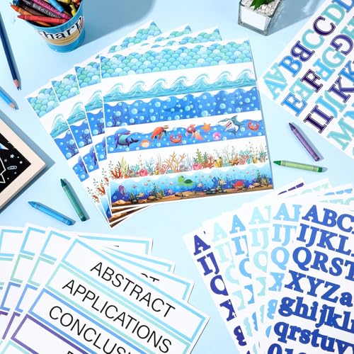 Dispowreath 93 Pcs Science Fair Board Decor Trim Letters,Ocean Style - style: Ocean Style