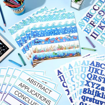 Dispowreath 93 Pcs Science Fair Board Decor Trim Letters,Ocean Style - style: Ocean Style
