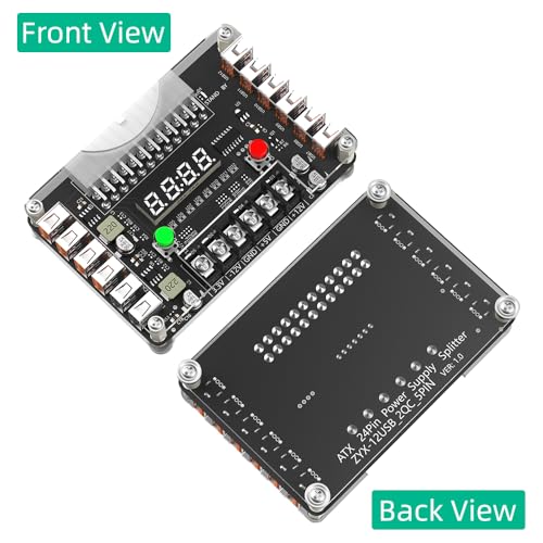 Mustpoint New Version ATX Power Supply Breakout Board and Acrylic Case Kit with 3.3V, 5V, 12V,-12V Output Voltage and 12 Ports USB, 3A Maximum Output (Side-Insertion)