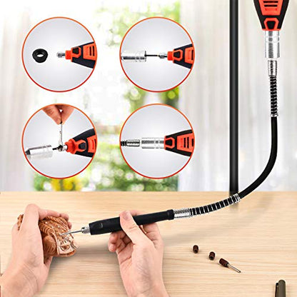 GOXAWEE Mini Power Rotary Tool Kit with Flex Shaft -180Pcs Accessories - color: Orange Rotary Tool Kit