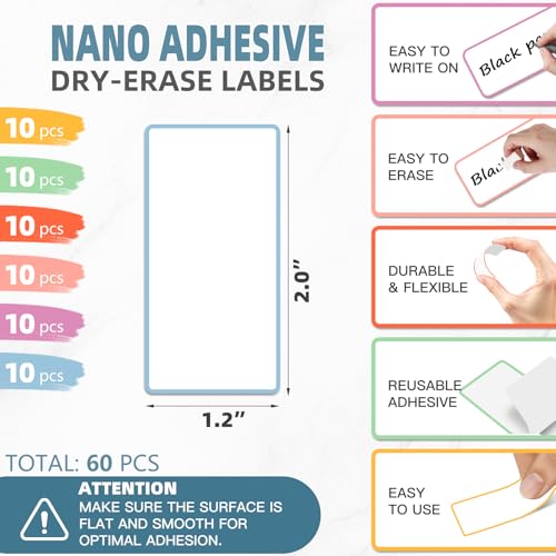PPB Dry Erase Labels Stickers, Reusable Waterproof Removable Notes for Storage Bins, Freezer, Kitchen, Classroom, Whiteboard, All Purpose Use (1.2”x 2”, Multicolor, 60 Dots) - color: Multicolor, size: 1.2" x 2" (60 labels)