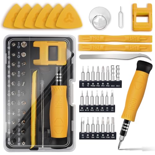 SHOWPIN Mini Precision Screwdriver Set: Electronics Repair Tool Kit for Computer Laptop Nintendo Phone PS4 with 35PCS Bits T5 T6 T8 T10 T15 Torx Y00 Tri-wing for Beginner IT DIY - color: Yellow-35pcs-1pack
