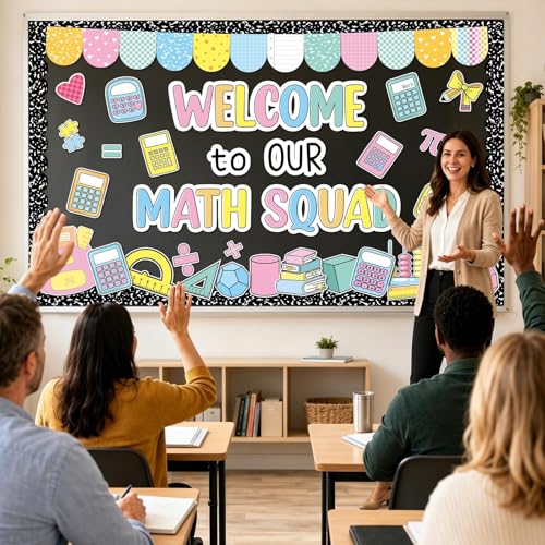Math Bulletin Board Set Composition Notebook Classroom Decorations Welcome to Our Math Team Paper Cutouts Shamrock Bulletin Board Borders for Back to School Chalkboard Wall Door Decor - style: Math
