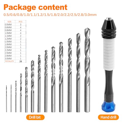 26 Piece Precision Pin Vise Hand Drill Set - - Mini Micro Craft Jewelry Drill Kit, Ideal for Hobbyists, Jewelry Repair, Model Building, Resin Crafts(Blue)