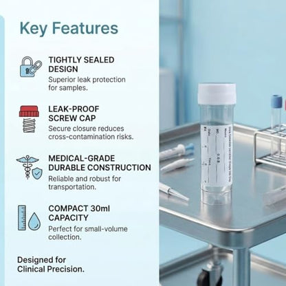 10Pcs Stool Sample Collection Kit,30ml Sample Containers with Label - color: Whtie