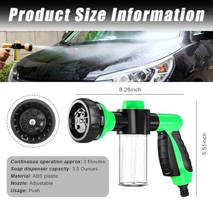 Wevdn Car Wash Nozzle, High Pressure 8 Adjustable Patterns Sprayer with Soap Dispenser, Universal Garden Hose Foam Nozzle for Car Washing and House Cleaning, Car Accessories (Green) - color: Green